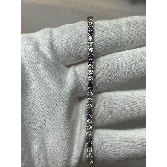 925 Sterling Silver Amethyst Tennis Bracelet 7.5” Long - Picture 2 of 8